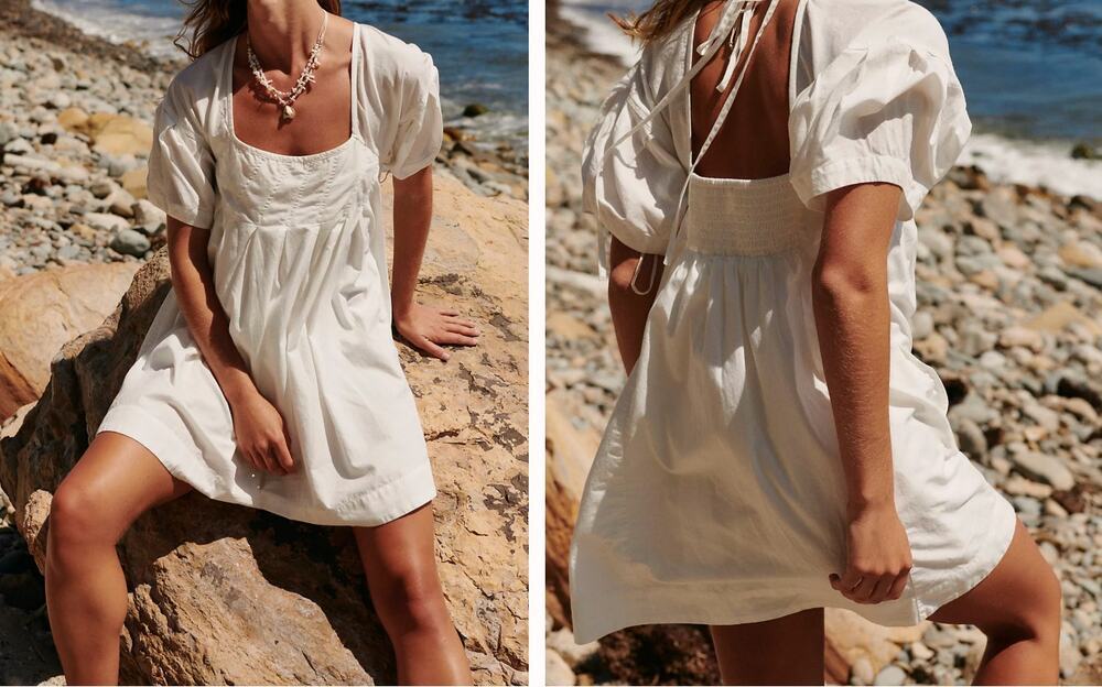 Free People Miss Me Cream White Cotton Pintuck Milkmaid Dress M